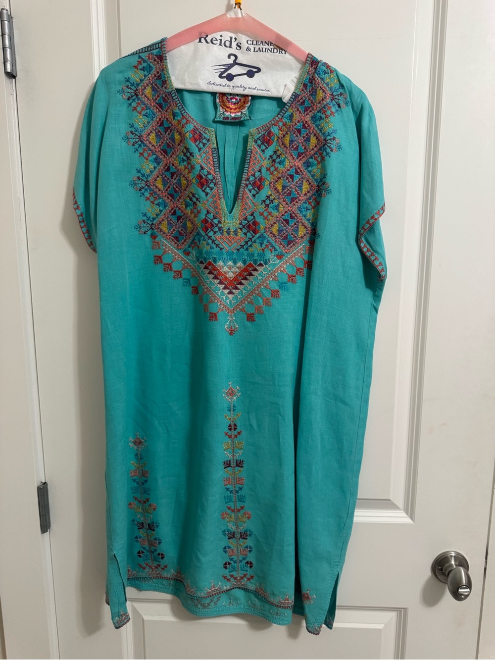 Johnny Was Turquoise Embroidered Midi dress or tunic top